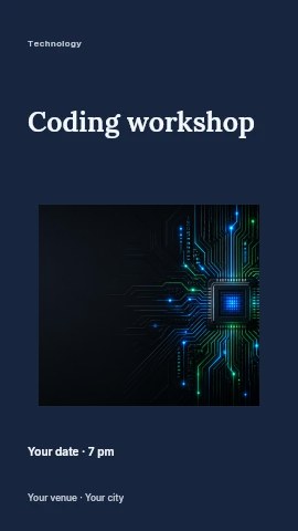 Glowing Computer Microchip Circuit Board in Coding workshop instagram story template