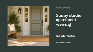 Sunny studio apartment viewing youtube thumbnail template · Horizontal photo dialogue
