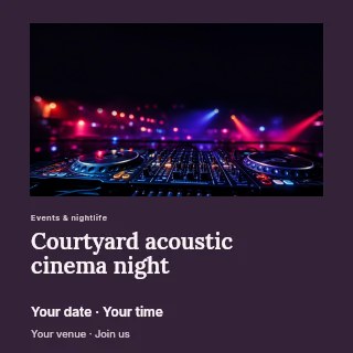 Courtyard acoustic cinema night social media post template · Gallery editorial