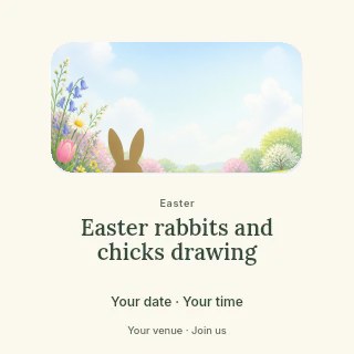 Spring meadow with rabbit silhouette in Easter rabbits and chicks drawing social media post · Picture window