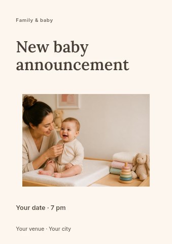 New baby announcement flyer template
