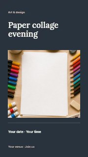Blank Paper Surrounded by Art Supplies in Paper collage evening instagram story · Title & photograph