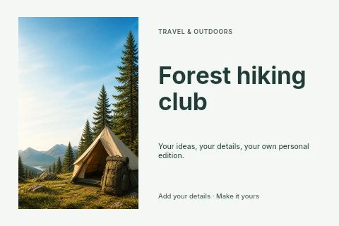 Camping tent with backpack in forest in Forest hiking club postcard template