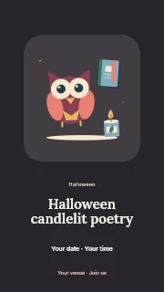 Midnight owl with a spell book and candle in Halloween candlelit poetry instagram story · Picture window