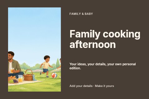 Family cooking afternoon postcard template