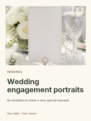 Elegant wedding table setting with blank card in Wedding engagement portraits invitation template