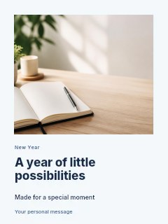 Minimalist workspace with blank notebook in New Year calendar planning photo layout · Gallery editorial