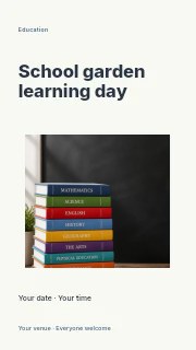 Stack of colorful school subject books in School garden learning day instagram story · Modern programme