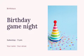 Birthday game night postcard template · Horizontal photo dialogue