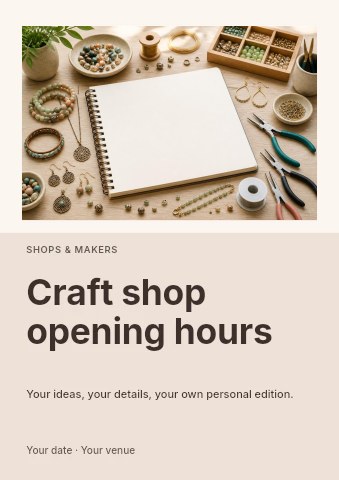 Craft shop opening hours flyer template