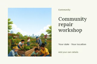 Community repair workshop postcard template · Horizontal photo dialogue
