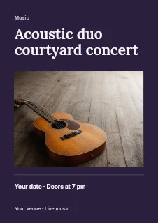 Acoustic duo courtyard concert flyer template · Title & photograph