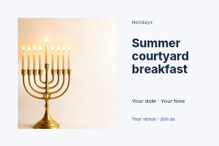 Summer courtyard breakfast postcard template · Horizontal photo dialogue