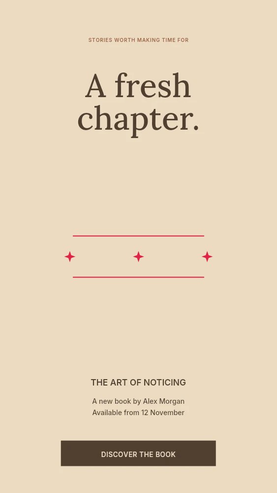 Sparkle divider · 3 motifs in a line in A fresh chapter · Book launch story