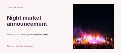 Crowd at Night Music Festival Stage in Night market announcement event ticket template