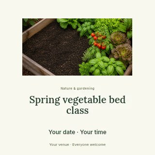 raised garden bed with assorted fresh herbs and vegetables in Spring vegetable bed class social media post · Picture window