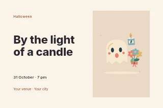 Little ghost with autumn flowers and a candle in Candlelit ghost stories photo layout · Horizontal photo dialogue