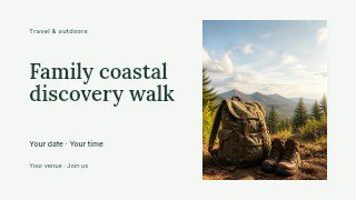 Family coastal discovery walk youtube thumbnail template · Horizontal photo dialogue