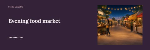 Evening outdoor market with string lights in Evening food market banner template