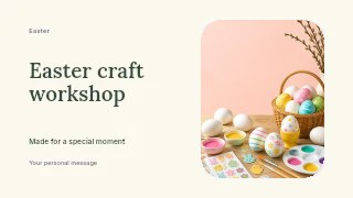 Easter eggs painting and decorating setup in Easter craft workshop · Horizontal photo dialogue