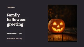 Family Halloween greeting presentation cover template · Horizontal photo dialogue