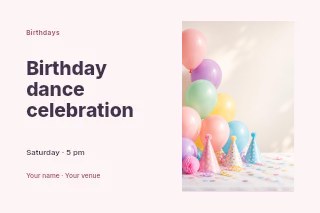 Pastel birthday party decorations with balloons in Birthday dance celebration · Horizontal photo dialogue