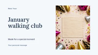 January walking club presentation cover template · Horizontal photo dialogue