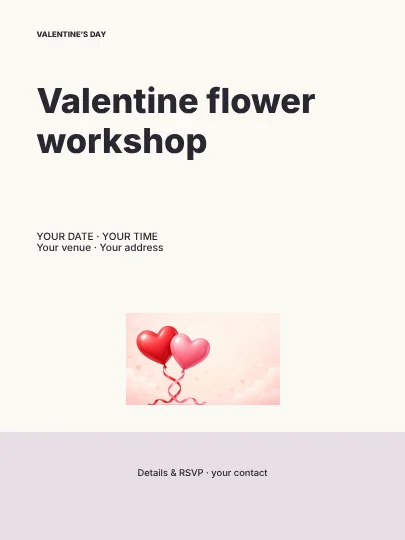 Valentine flower workshop · Ribbon poster template