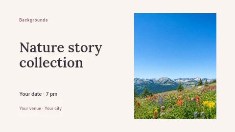 Wildflower meadow with mountain backdrop in Nature story collection presentation cover template