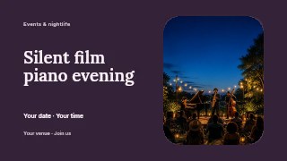 Silent film piano evening youtube thumbnail template · Horizontal photo dialogue