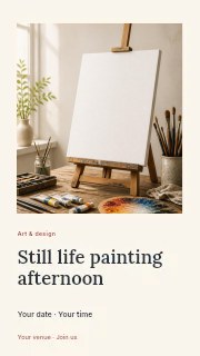 Empty artist canvas with painting tools in Still life painting afternoon instagram story · Gallery editorial