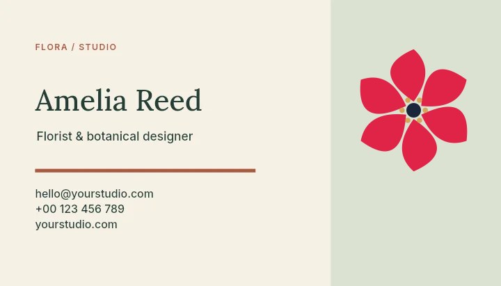 Teardrop flower · 6 petals and stamen centre in Flora studio · Botanical business card